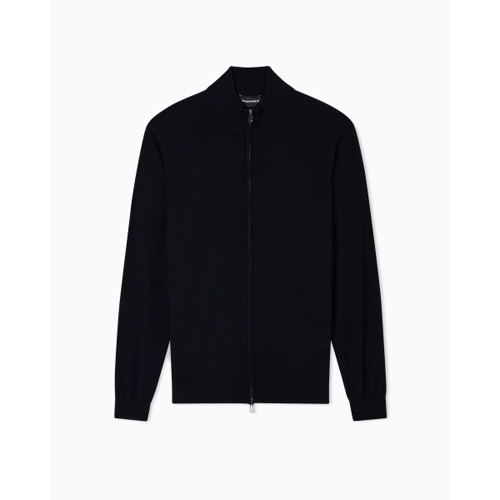 Plain-knit, virgin-wool full-zip cardigan - Black - L