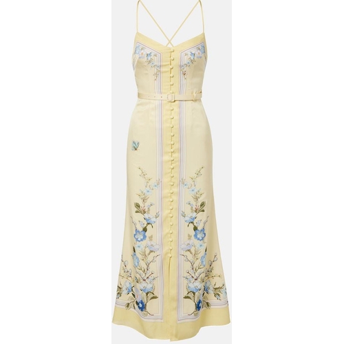 Self-Portrait Floral silk satin maxi dress - Yellow - UK 10