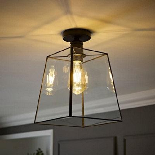 Valuelights Susie Glass Lantern Lamp Shade Flush Matte Black Ceiling Fitting Light - Black