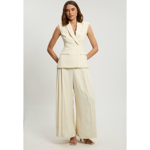 Karen Millen Petite Tailored Crepe Asymmetric Pleat Wide Leg Jumpsuit - White - Size 10
