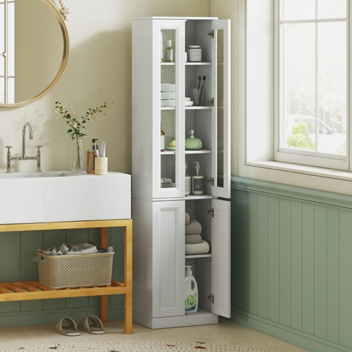 HOMCOM Tall Bathroom Storage Cabinet - 6-Tier - White