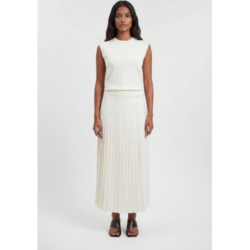 Karen Millen Satin Tux Tailored Pleated Skirt - White - Size 12