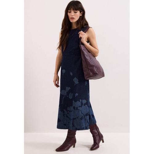 Phase Eight Juliette Sleeveless Denim Dress - Floral - Blue - 16