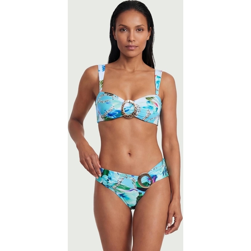 Karen Millen Chain Print Metal Trim Detail Bikini Bottoms - Blue - L