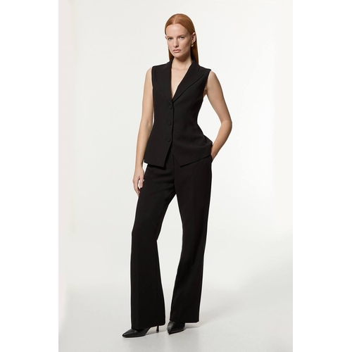 Karen Millen Compact Stretch Essential Tailored Straight Leg Trouser - Black - Size 8