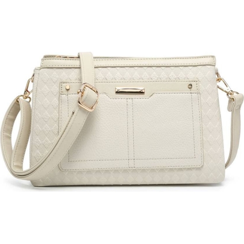 Triple Compartments Top Zipped Cross Body Bag - JFY - Beige