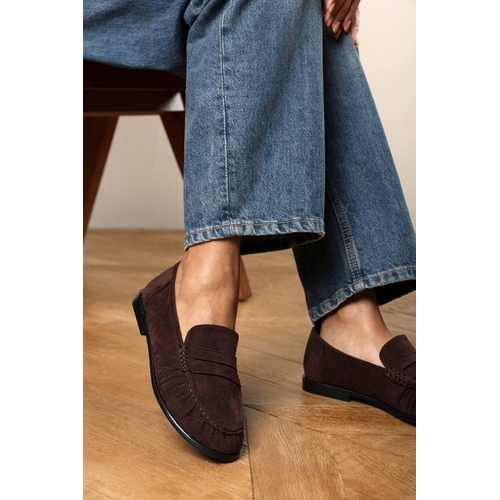 Where's That From Charleigh Ruched Detail Flat Penny Loafers - Brown - 5