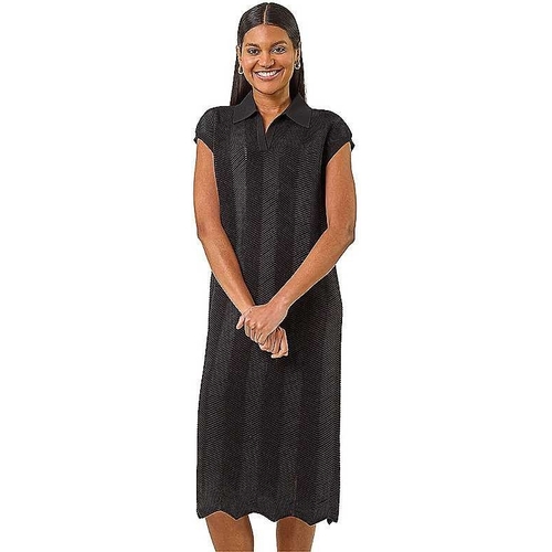 Roman Textured Zig Zag Knit Midi Dress - Geometric - Black - UK 24