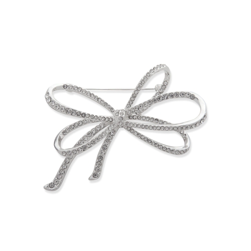 Anne Klein Jewellery Bow Brooch Pin - Silver Crystal