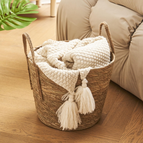 Eden & Willow Nordic Round Straw Woven Storage Basket with Handles - Brown