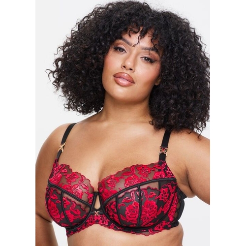 Ann Summers Endless Attraction Fuller Bust Non-Padded Plunge Bra - Floral - Red