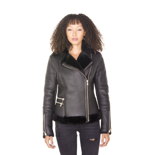 Infinity Leather Aviator Jacket - Black - Size 10 UK
