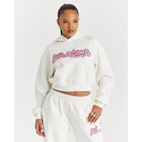 Hoodrich Lucky Cropped Hoodie - Cream/Pink - Oversized - M