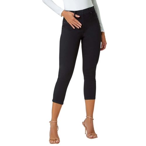 Roman Cropped Stretch Denim Jegging - Black - Size 10 UK