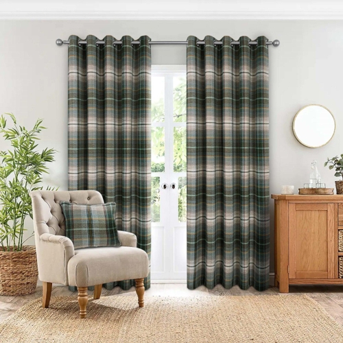 Gleneagles Tartan Green Thermal Blackout Eyelet Curtains - W 229cm (90") x L 229cm (90")