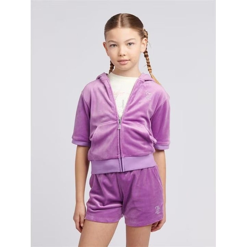 JUICY COUTURE Short Sleeve Diamond Zip Hoodie - Purple