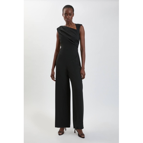 Karen Millen Compact Stretch Drape Detail Jumpsuit - Black - 16