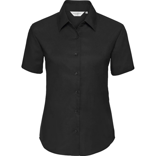 Russell Collection Oxford Short-Sleeved Shirt - Black - S