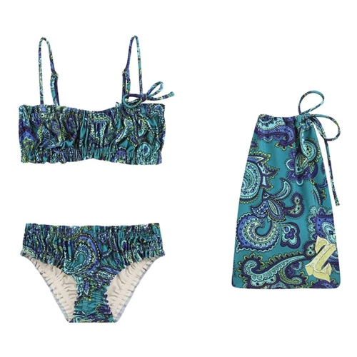 Zimmermann Kids Paisley Ruched Bikini - Blue - 7-8