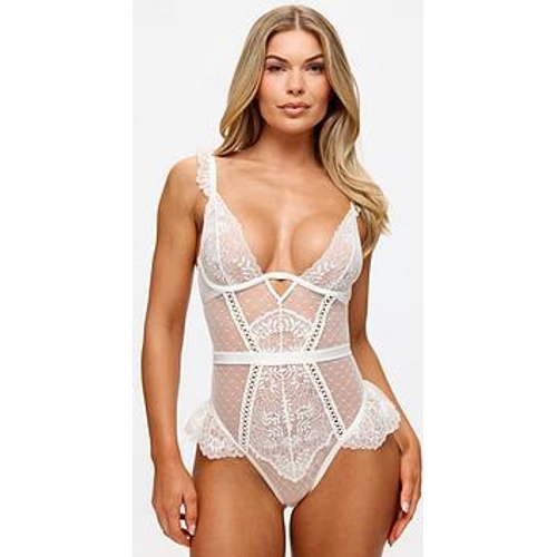 Ann Summers Entice Me Crotchless Teddy - White - S