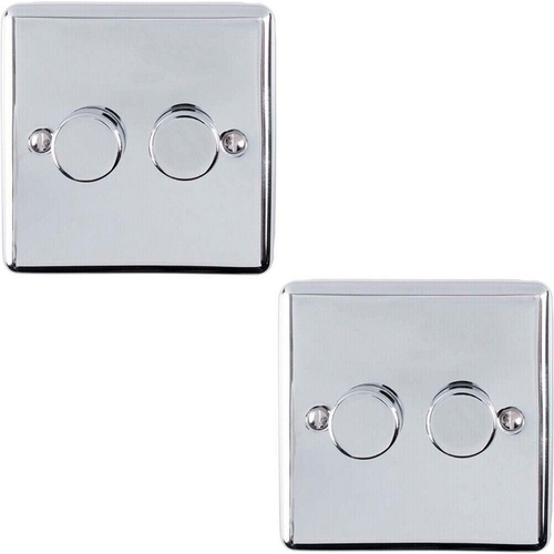 2 Pack 2 Gang 400W 2 Way Rotary Dimmer Switch - Silver