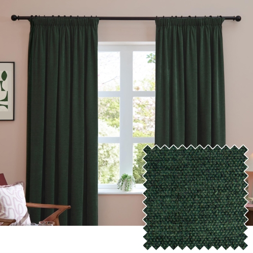 Furn Soft Chenille Blackout Pencil Pleat Curtains - Bottle Green - 117 x 137cm
