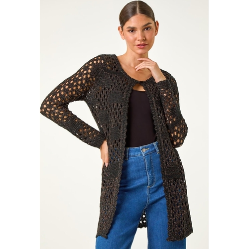 Shimmer Longline Knit Cardigan - Roman - Black - UK 10