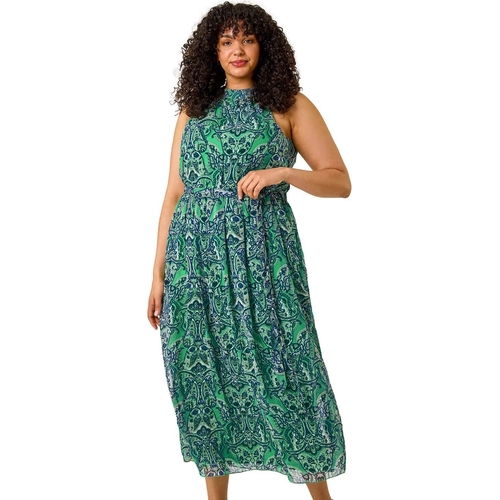 Abstract Print Halter Maxi Dress - Multicolor - 20