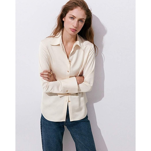 Mango Satin Finish Flowy Shirt - Cream - Regular Fit - XL