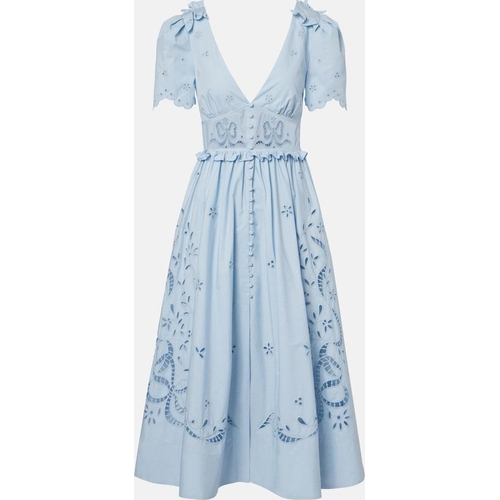 Self-Portrait Broderie Anglaise Midi Dress - Blue - UK 8