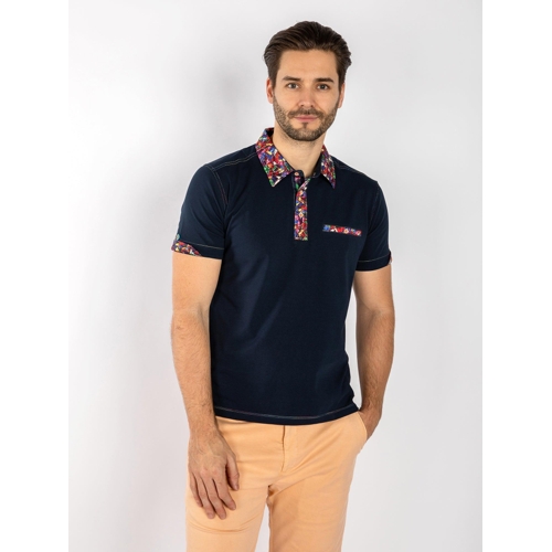 SIGNATURE POLO SHIRT WITH STAINED GLASS INSERT - Claudio Lugli - Blue - XXXXL