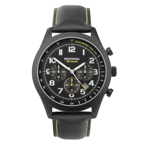 Sekonda Navigator Chronograph Watch - Black Leather Strap