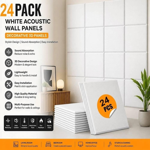 ATEK Sound Proofing Wall Panels - 48 Pack - White - 30x30cm