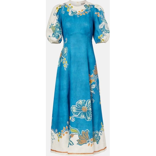 Alemais Luda floral linen midi dress - Blue - Floral - Size 6