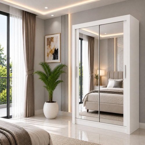 Milan Sliding Mirror Door Wardrobe - 100 cm - White