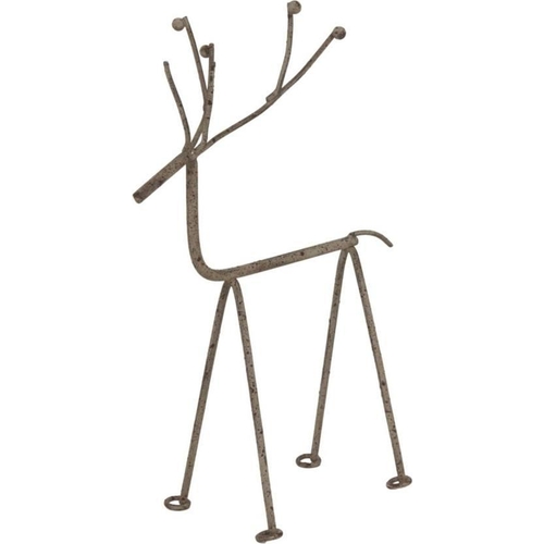 Rustic Metal Reindeer Sculpture On Stand - Brown