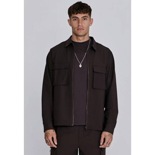 SikSilk Full Zip Overshirt - Brown