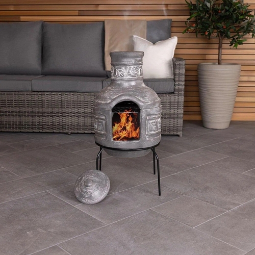 Charles Bentley Leaf Motif Clay Chiminea - BBQ Grill
