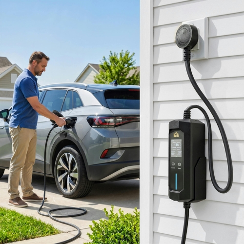 HOMCOM EV Charger - Type 2 to 3 Pin Plug - 10 m - 2.8 kW - 6-13 A