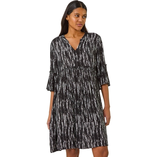 Abstract Crinkle Smock Dress - Roman - Black - 12