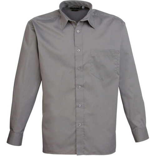 Premier Mens Poplin Long-Sleeved Shirt - Grey