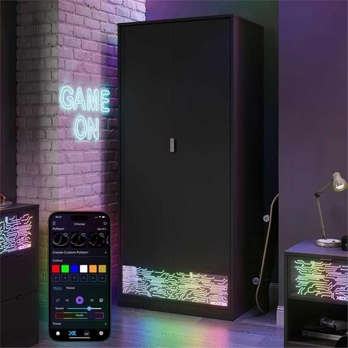 X Rocker NeoNite 2 Door Wardrobe - Black