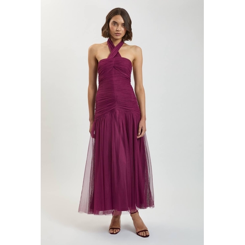 Karen Millen Halterneck Tulle Maxi Dress - Red - Size 14