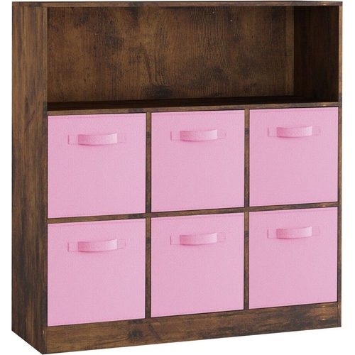 Wooden Cupboard Bookcase Storage Units Shelves - Rustic Brown