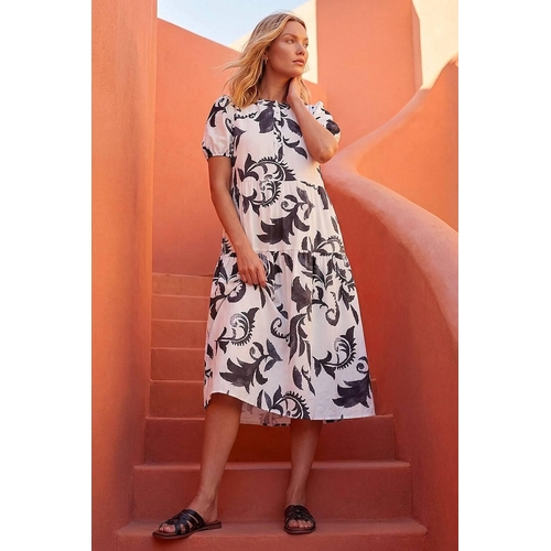Leaf Print Button Shirt Midi Dress - Roman - Floral - Blue - 14