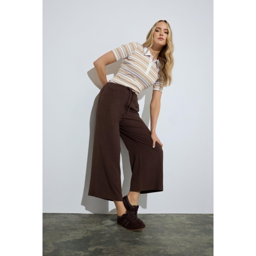 Long Tall Sally Linen Cropped Trousers - Brown - Size 12