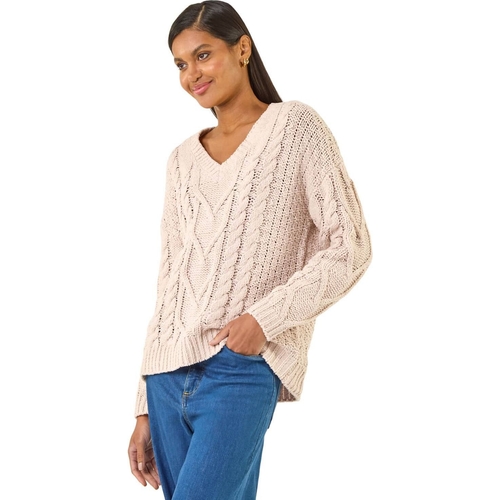 V-Neck Cable Knit Jumper - Roman - Grey - Camouflage - XXL