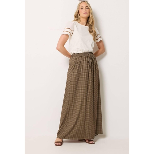 Long Tall Sally Gingham Shirred Maxi Skirt - Brown - Checkered - Size 8