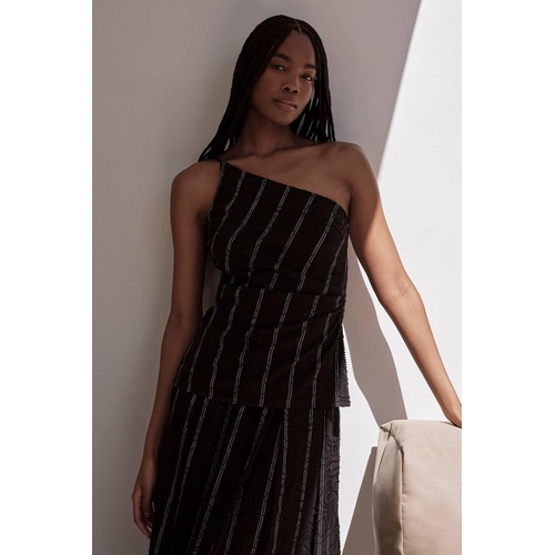 Karen Millen Top - Striped - Slim - V-Neck - Black - S