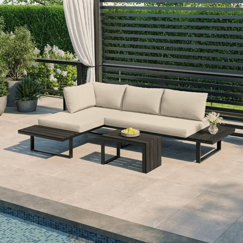 Naples 4 Seater Modular Corner Sofa Chaise Garden Set - Cream